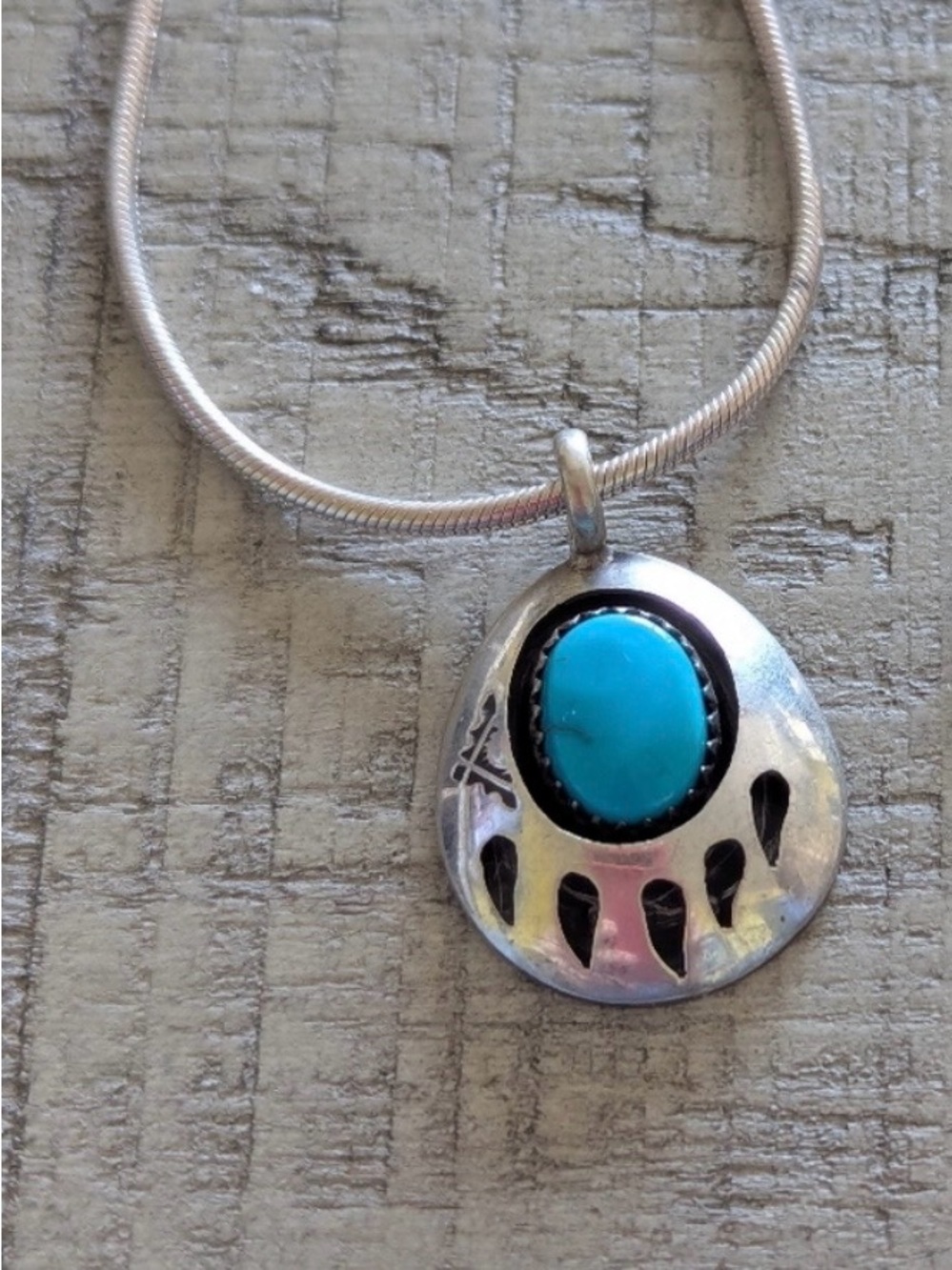 Native American Navajo Vintage Bear Paw Turquoise Pendant